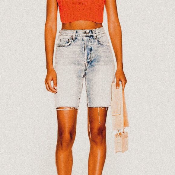 GRLFRND x Revolve Quinn High Rise 90s Distressed Jorts – Light Wash (26) - Picture 1 of 7